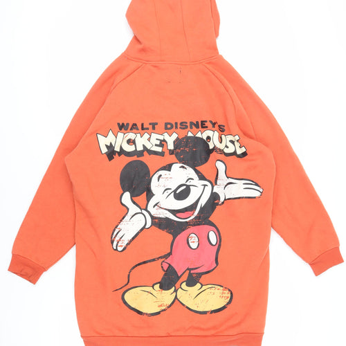 Disney Womens Orange Polyester Pullover Hoodie Size S Pullover - Mickey Mouse