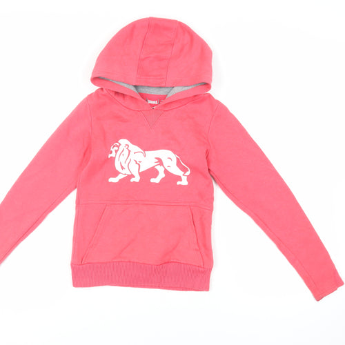 Lonsdale Girls Pink Polyester Pullover Hoodie Size 7-8 Years Pullover - Logo