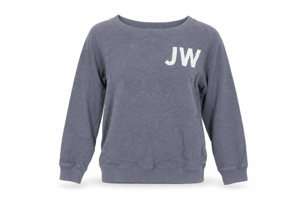 Front view of Jack Wills women’s blue cotton pullover sweatshirt, size UK 8, pullover - logo
