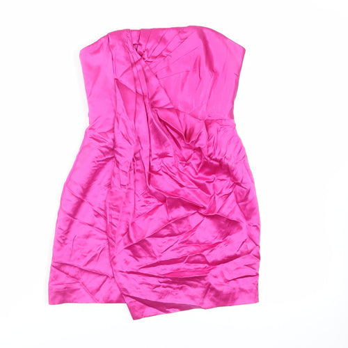 BCBGMAXAZRIA Womens Pink Silk Mini Size 4 Off the Shoulder Zip