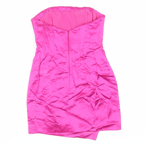 BCBGMAXAZRIA Womens Pink Silk Mini Size 4 Off the Shoulder Zip