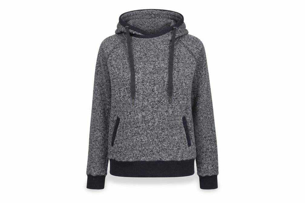 Front view of RIP CURL women’s grey cotton pullover hoodie, size S, pullover