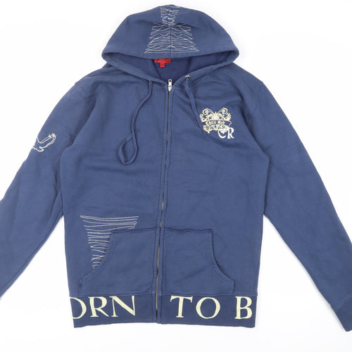 Chilli Red Mens Blue Cotton Full Zip Hoodie Size XL