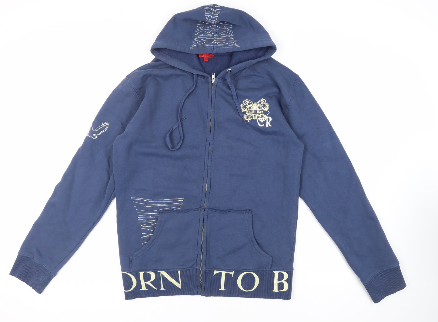 Chilli Red Mens Blue Cotton Full Zip Hoodie Size XL