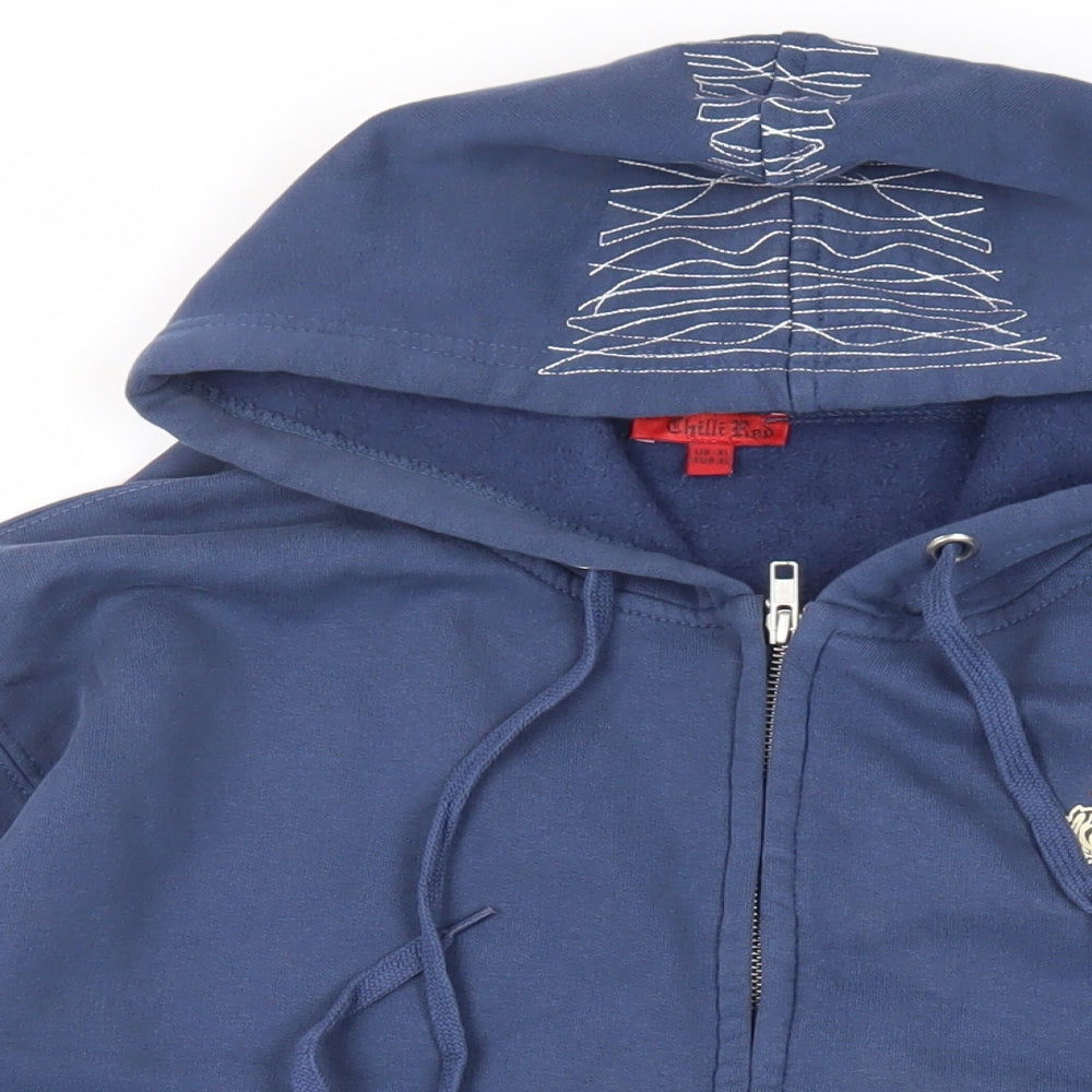 Chilli Red Mens Blue Cotton Full Zip Hoodie Size XL
