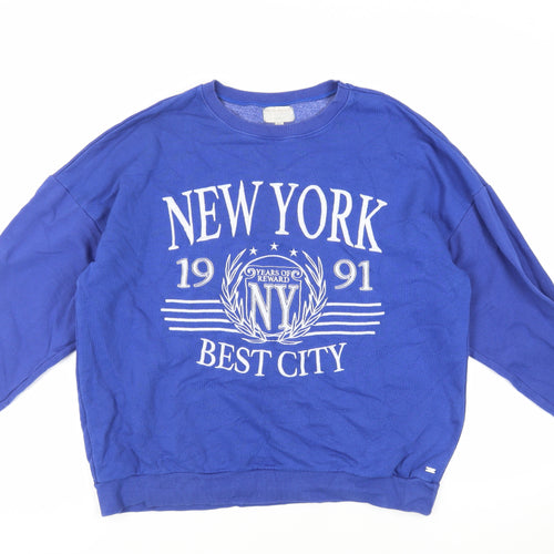 Pull&Bear Womens Blue Cotton Pullover Sweatshirt Size M Pullover - New York