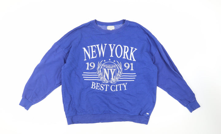 Pull&Bear Womens Blue Cotton Pullover Sweatshirt Size M Pullover - New York