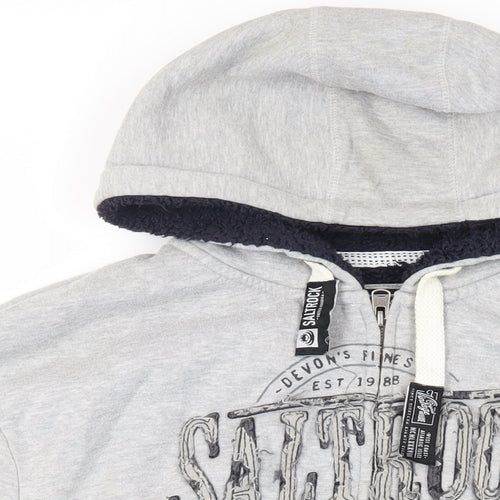 Saltrock Mens Grey Cotton Full Zip Hoodie Size 2XL - Logo Pockets