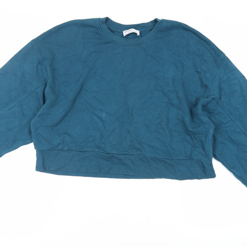 Bershka Womens Green Cotton Pullover Sweatshirt Size L Pullover