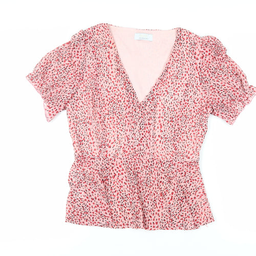 Quiz Womens Pink Animal Print Polyester Basic Blouse Size 12 V-Neck - Peplum