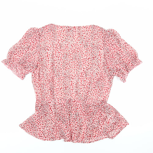 Quiz Womens Pink Animal Print Polyester Basic Blouse Size 12 V-Neck - Peplum
