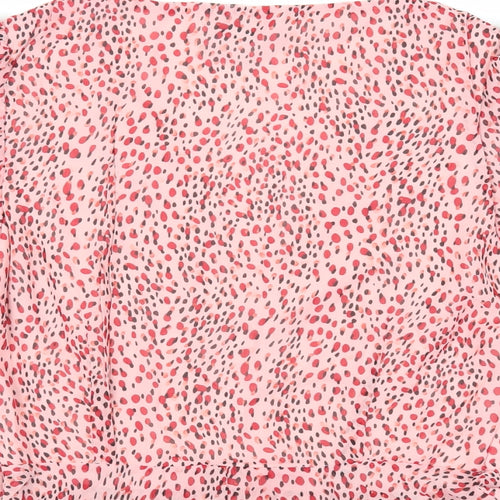 Quiz Womens Pink Animal Print Polyester Basic Blouse Size 12 V-Neck - Peplum