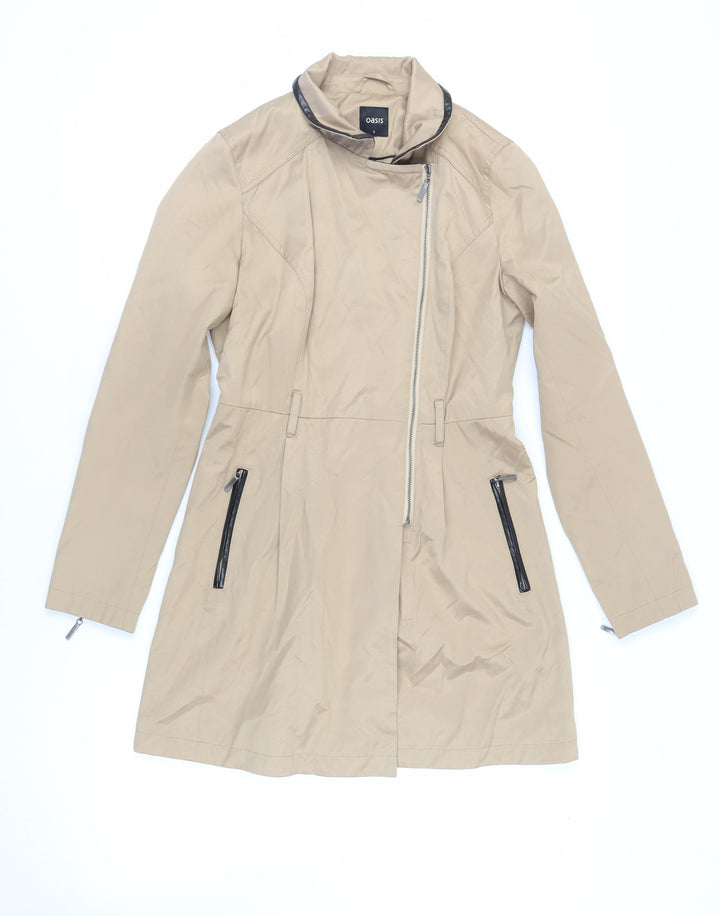 Oasis Womens Beige Overcoat Coat Size S Zip - Zipped Pockets