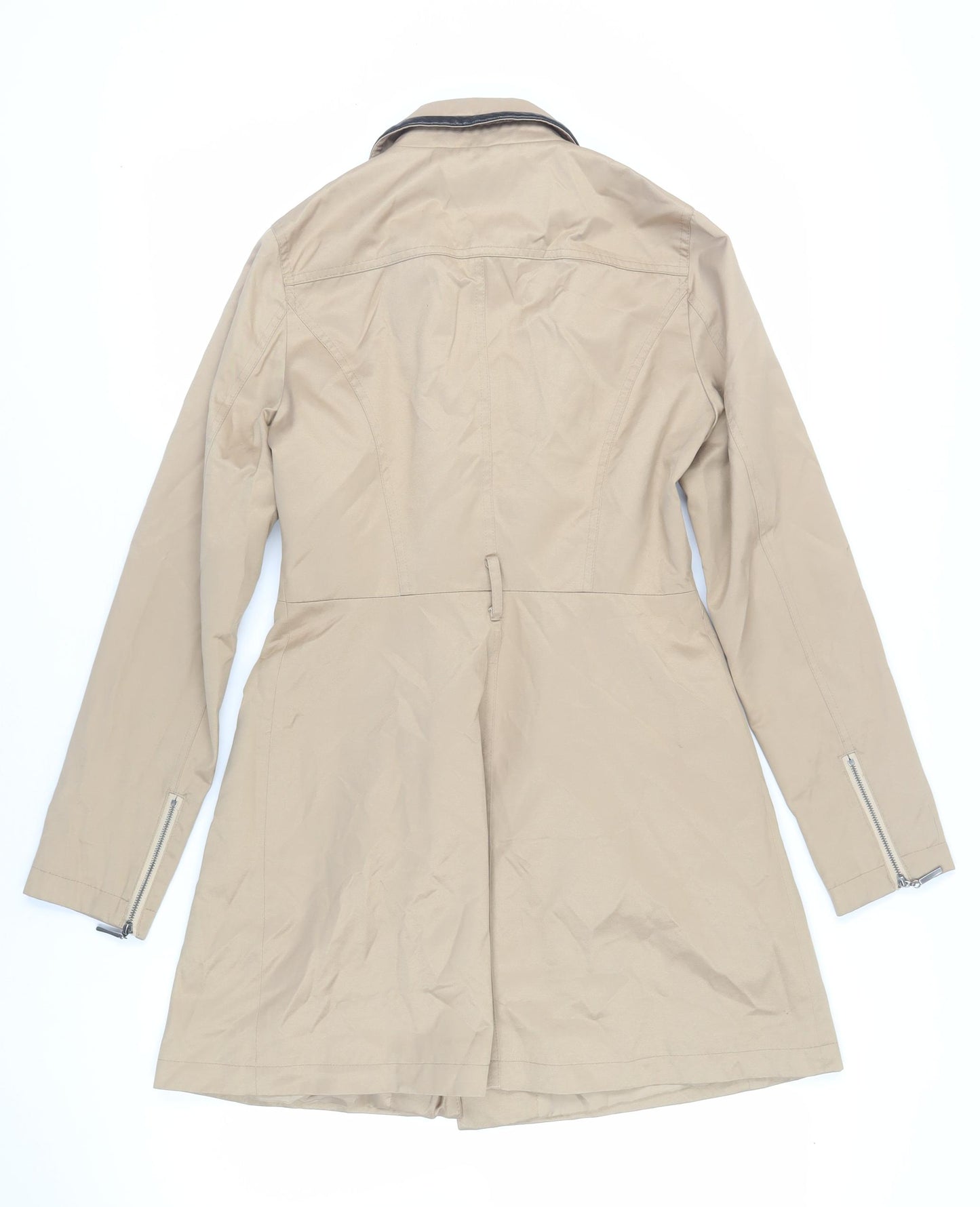 Oasis Womens Beige Overcoat Coat Size S Zip - Zipped Pockets