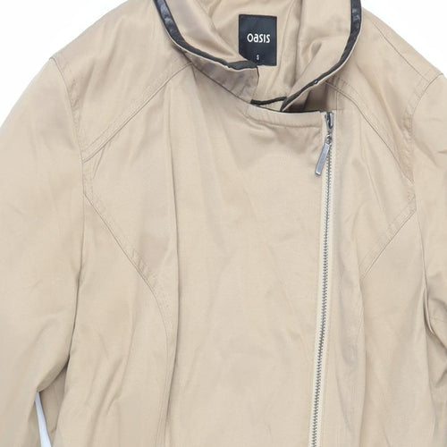 Oasis Womens Beige Overcoat Coat Size S Zip - Zipped Pockets
