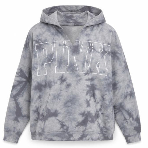 Victoria's Secret Pink Womens Grey Cotton Pullover Hoodie Size L Pullover - Tie Dye
