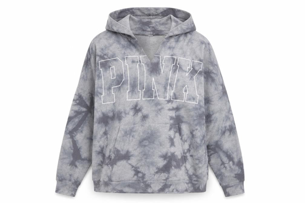 Victoria's Secret Pink Womens Grey Cotton Pullover Hoodie Size L Pullover - Tie Dye