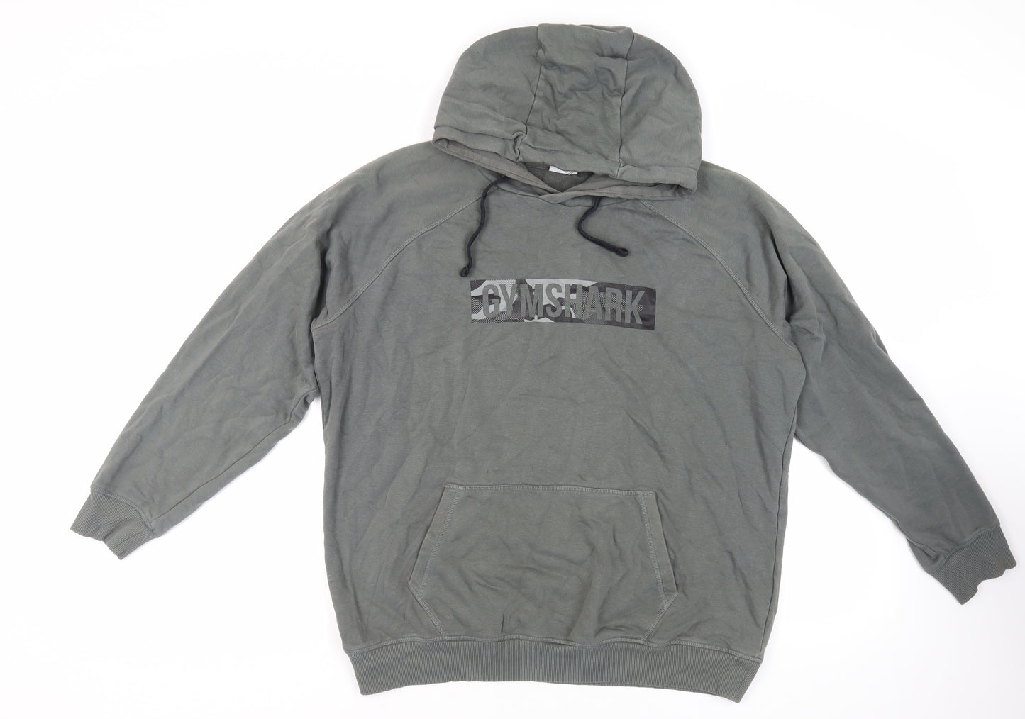 Gymshark Mens Green Cotton Pullover Hoodie Size L - Logo