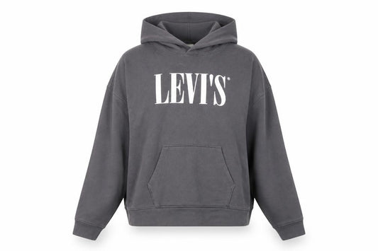 Front view of Levi's women’s grey cotton pullover hoodie, size XL, pullover - logo