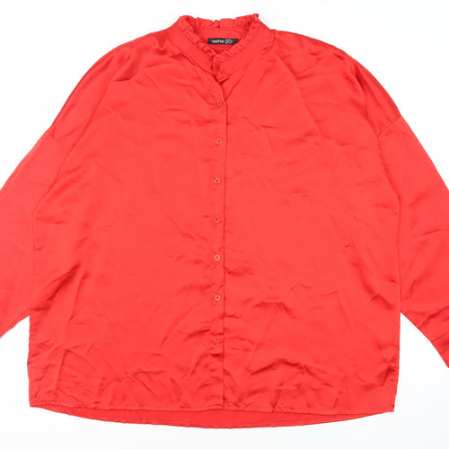 Boohoo Womens Red Polyester Basic Button-Up Size 22 Mock Neck