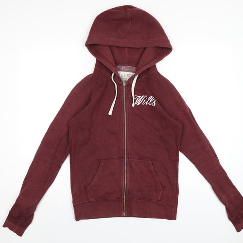 Jack Wills Womens Red Cotton Full Zip Hoodie Size 8 Zip