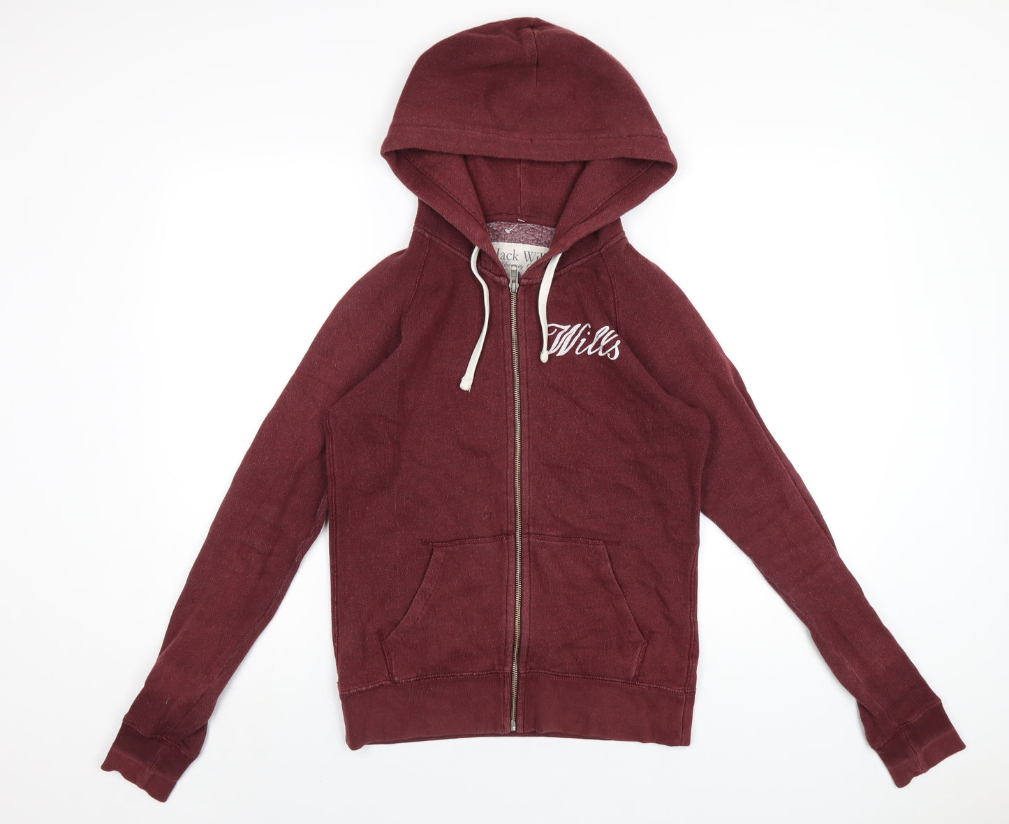 Jack Wills Womens Red Cotton Full Zip Hoodie Size 8 Zip