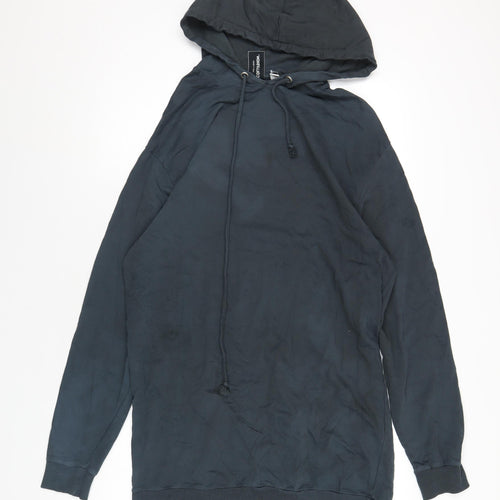 COLLUSION Womens Blue Cotton Pullover Hoodie Size 6 Pullover