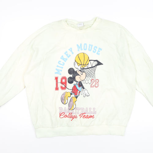 Disney Womens Yellow Cotton Pullover Sweatshirt Size 16 Pullover - Mickey Mouse Basketball