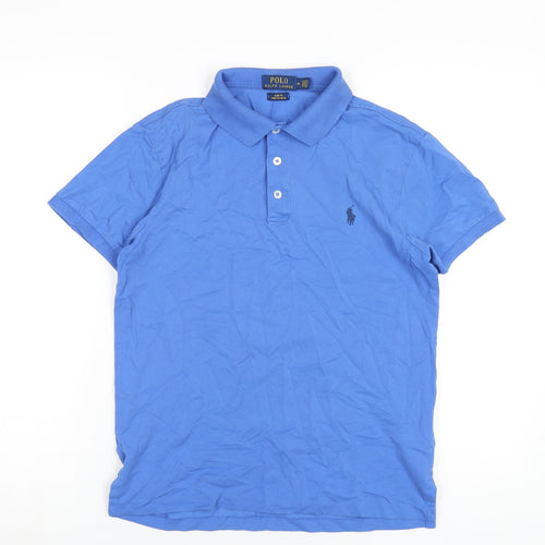 Polo Ralph Lauren Mens Blue Cotton Polo Size M Collared Button