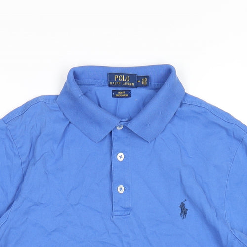 Polo Ralph Lauren Mens Blue Cotton Polo Size M Collared Button