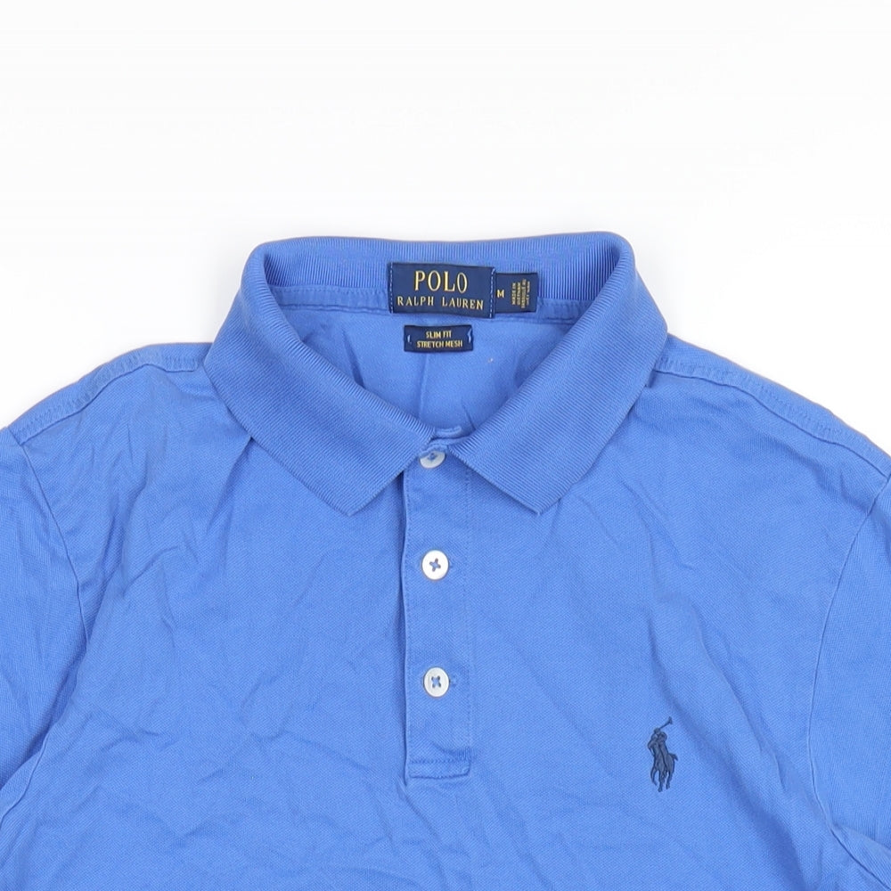 Polo Ralph Lauren Mens Blue Cotton Polo Size M Collared Button