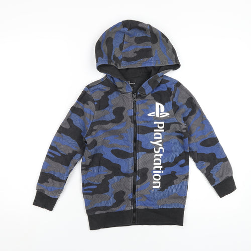 PlayStation Boys Blue Camouflage Cotton Full Zip Hoodie Size 6-7 Years Zip