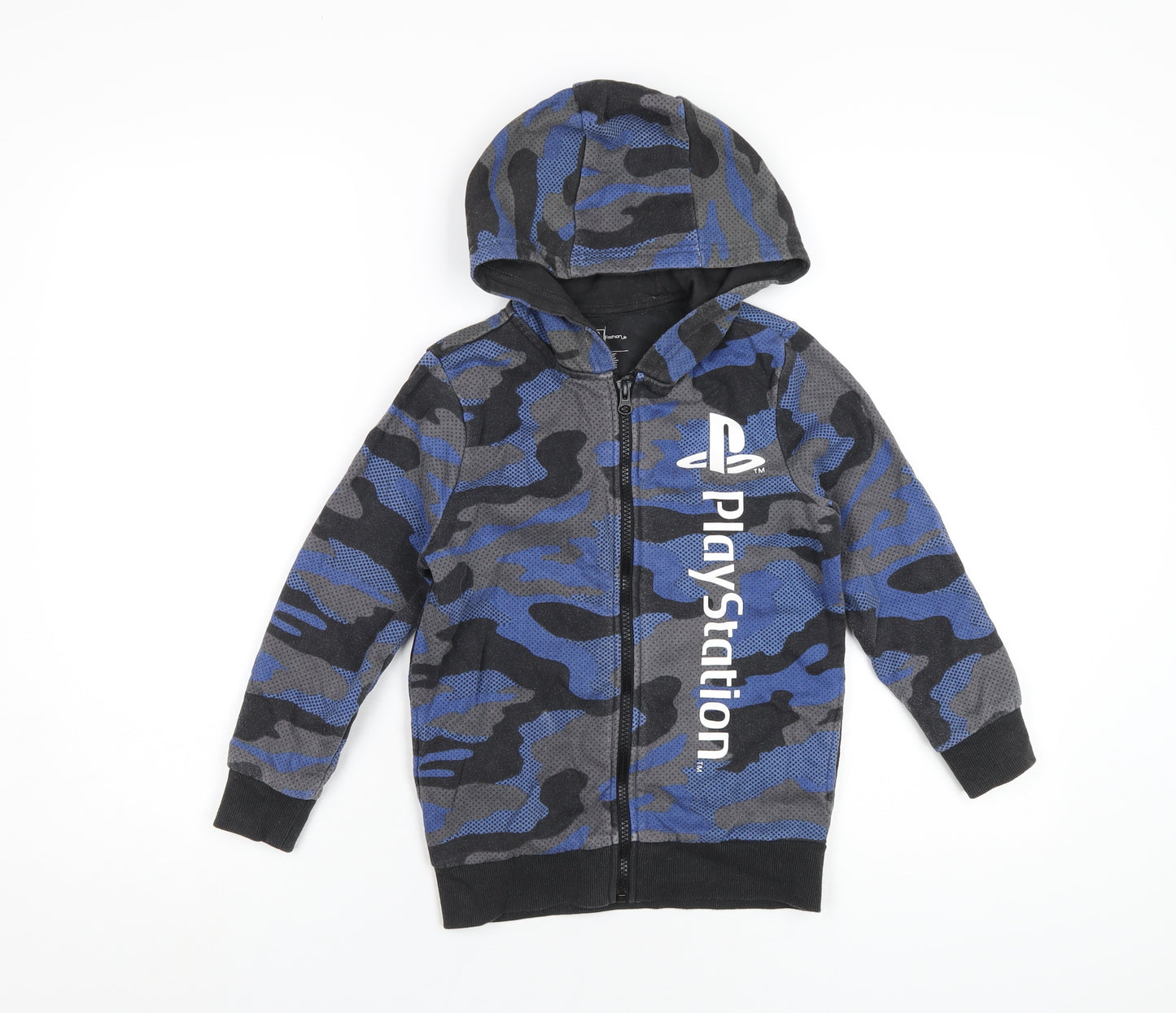 PlayStation Boys Blue Camouflage Cotton Full Zip Hoodie Size 6-7 Years Zip