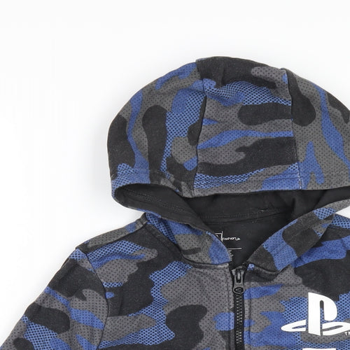 PlayStation Boys Blue Camouflage Cotton Full Zip Hoodie Size 6-7 Years Zip