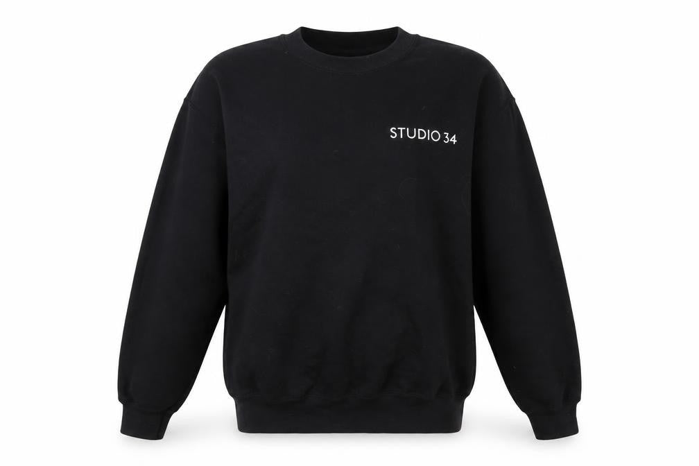 Front view of Studio Thirty Four women’s black cotton pullover sweatshirt, size S, pullover