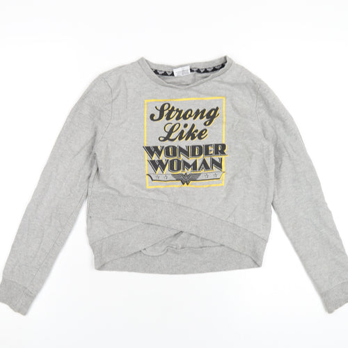 Wonder Woman Girls Grey Cotton Pullover Sweatshirt Size 9-10 Years Pullover