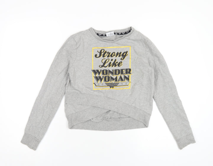 Wonder Woman Girls Grey Cotton Pullover Sweatshirt Size 9-10 Years Pullover