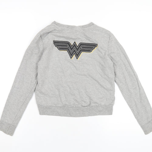 Wonder Woman Girls Grey Cotton Pullover Sweatshirt Size 9-10 Years Pullover