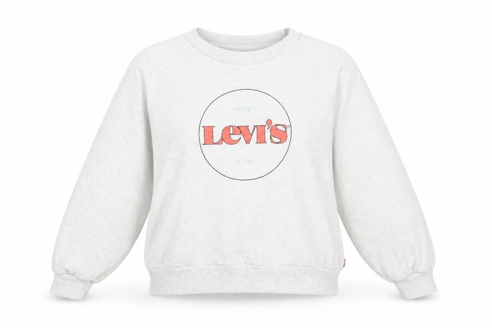 Front view of Levi's women’s grey cotton pullover sweatshirt, size M, pullover