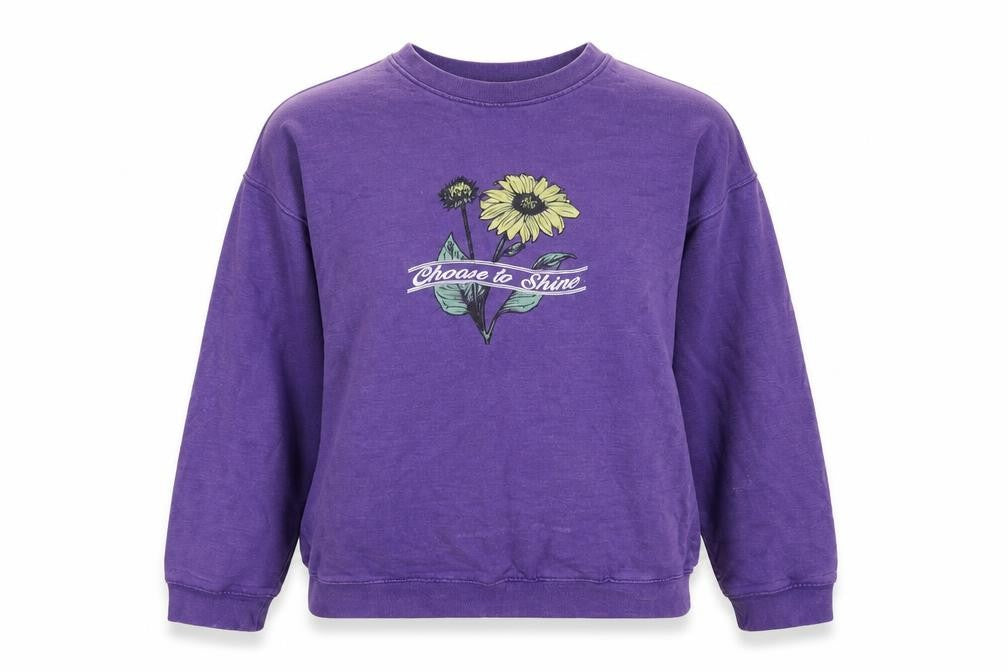 Front view of Heartbreak women’s purple cotton pullover sweatshirt, size UK 8, pullover
