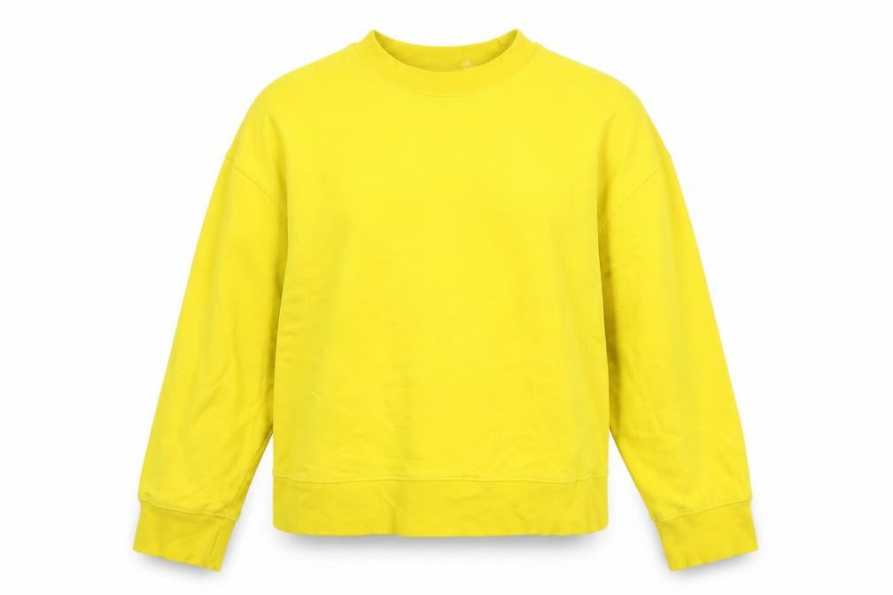 Front view of Oysho women’s yellow cotton pullover sweatshirt, size M, pullover