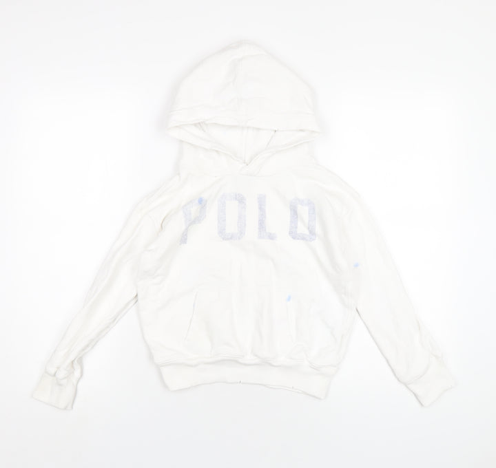 Polo Ralph Lauren Girls White Cotton Pullover Hoodie Size 8-9 Years Pullover