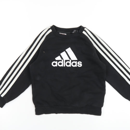 adidas Boys Black Cotton Pullover Hoodie Size 6-7 Years Pullover