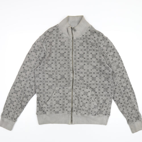 POOLMAN Mens Grey Geometric Cotton Full Zip Sweatshirt Size M