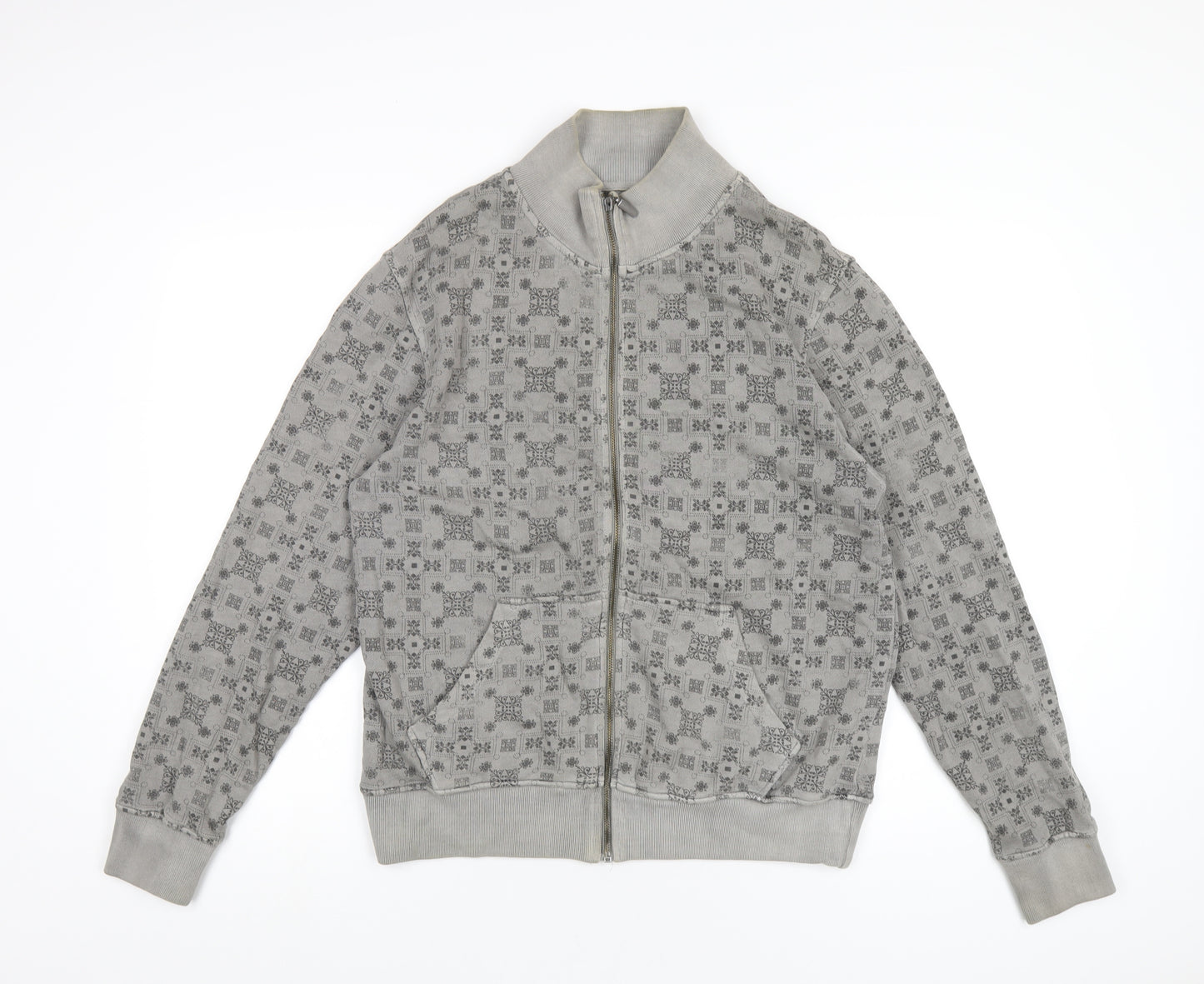 POOLMAN Mens Grey Geometric Cotton Full Zip Sweatshirt Size M