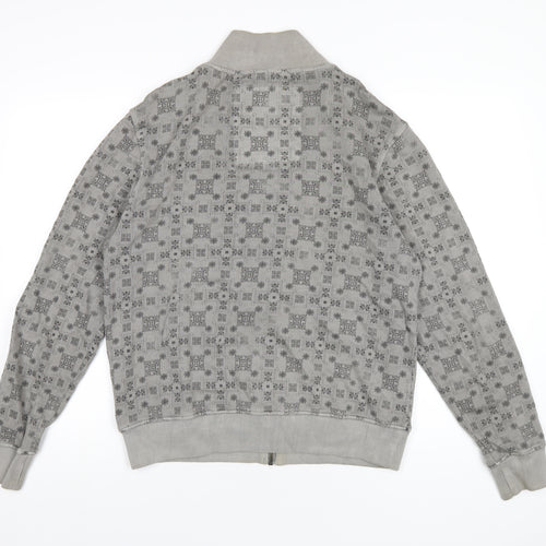 POOLMAN Mens Grey Geometric Cotton Full Zip Sweatshirt Size M