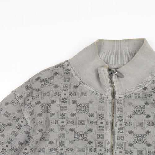 POOLMAN Mens Grey Geometric Cotton Full Zip Sweatshirt Size M