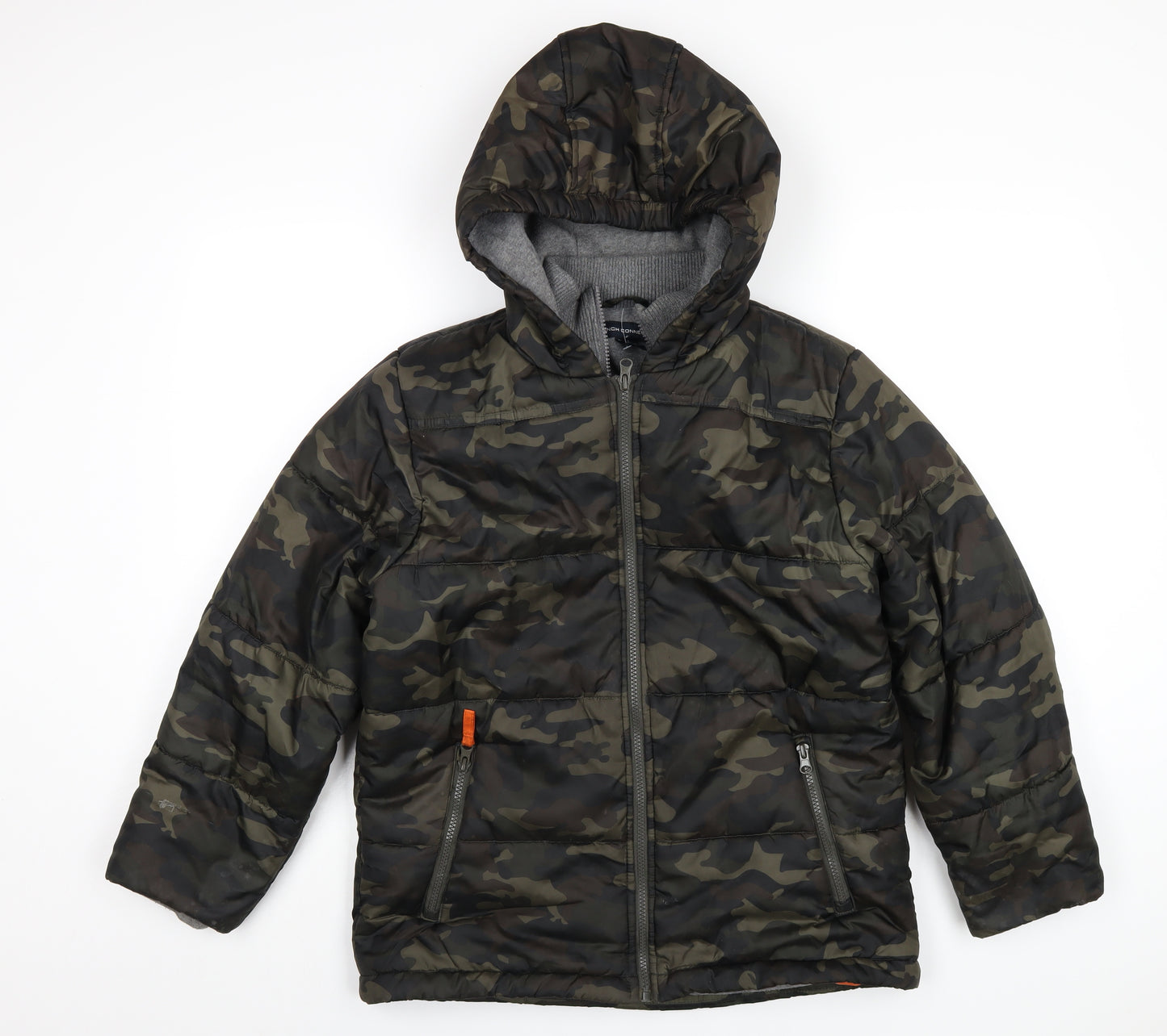 French Connection Boys Green Camouflage Puffer Jacket Coat Size 16 Years Zip
