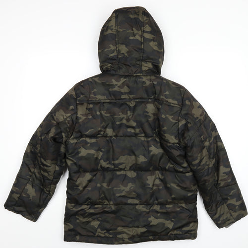 French Connection Boys Green Camouflage Puffer Jacket Coat Size 16 Years Zip