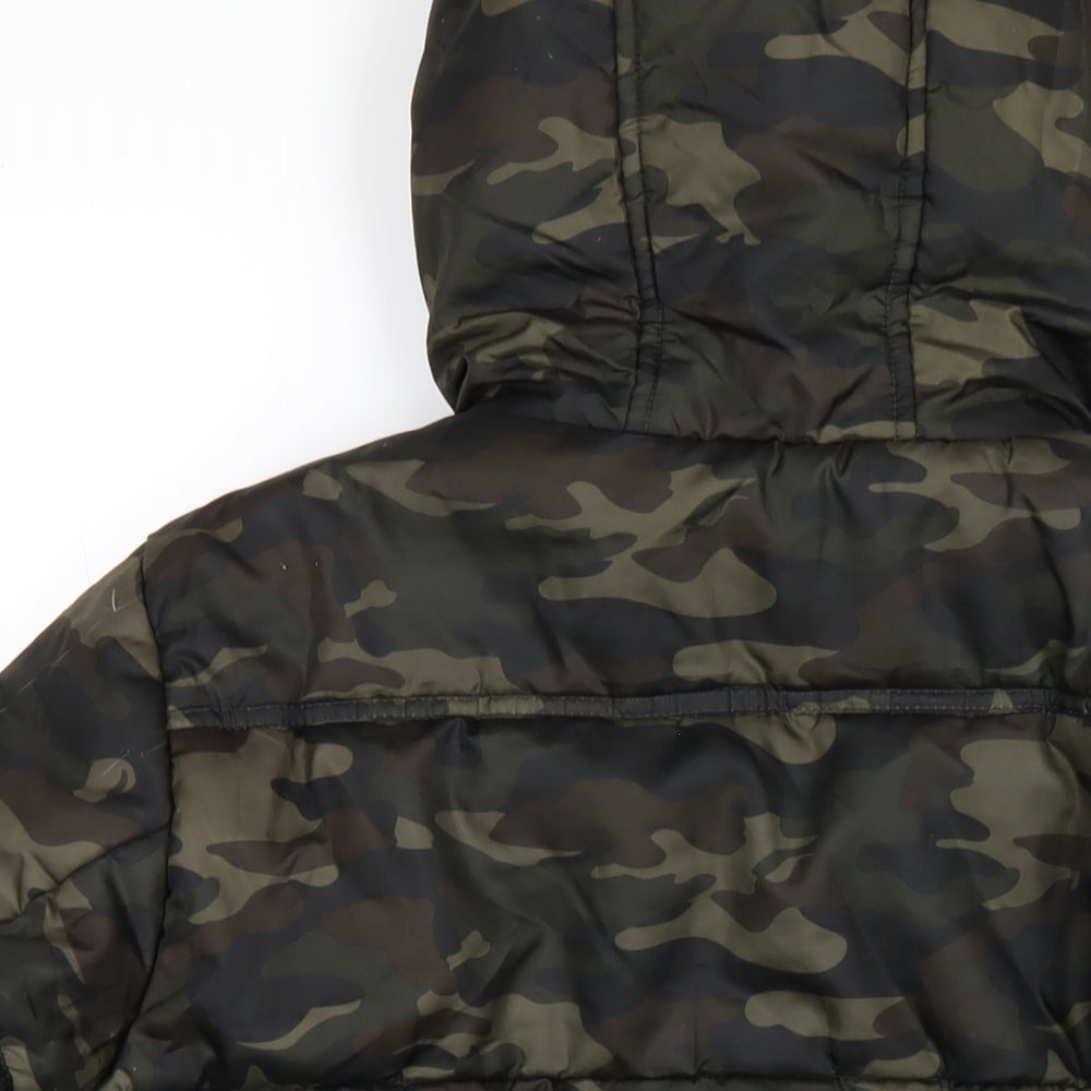 French Connection Boys Green Camouflage Puffer Jacket Coat Size 16 Years Zip
